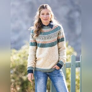 100% New Wool Crewneck Fair Isle Sweater